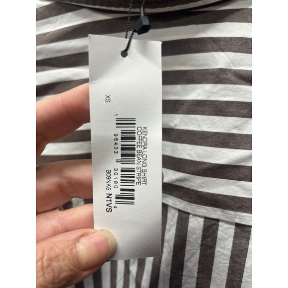 Kendra Long Shirt Coffee Bean Stripe Button Up Shirt XS - Picture 3 of 3